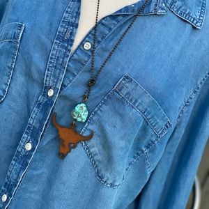 Bull horn metal cut necklace